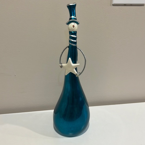 Pier One Tall Skinny Snowman with white star in turquoise!